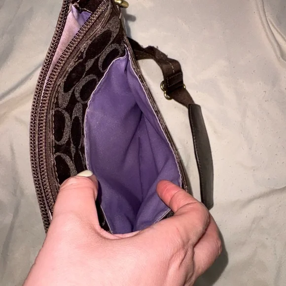 Coach Signature Jacquard Chocolate Brown Studded Crossbody Purse - Picture 7 of 10